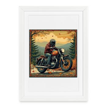 Tapisserie Biker Paysage - Affiche encadrée (27 × 37 cm) - blanc - Devant