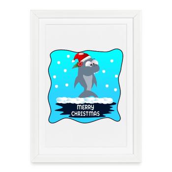 JOYEUX NOËL VOEUX REQUIN - Affiche encadrée (27 × 37 cm) - blanc - Devant