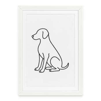 Croquis de chien assis – Motif animalier - Affiche encadrée (27 × 37 cm) - blanc - Devant