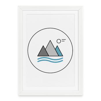 Mountain lake silhouette with waves - Framed poster (27 × 37 cm) - white - Front