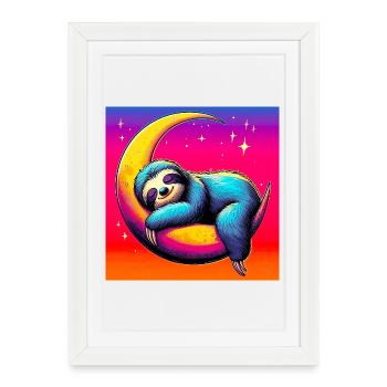 La paresse dort sur la Lune - Affiche encadrée (27 × 37 cm) - blanc - Devant