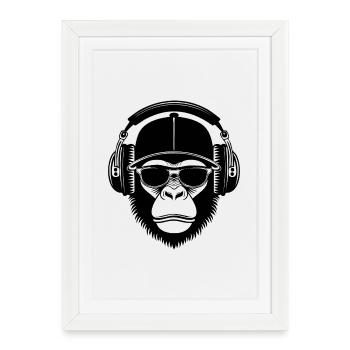 Groovy Nightclub Party Techno Monkey Head Shirt - Framed poster (27 × 37 cm) - white - Front