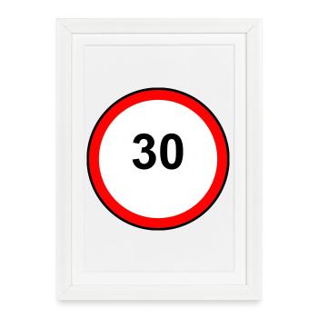 Tempo 30 Motif de signe - Affiche encadrée (27 × 37 cm) - blanc - Devant