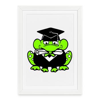 grenouille diplôme d’études secondaires réussi collège mignon - Affiche encadrée (27 × 37 cm) - blanc - Devant