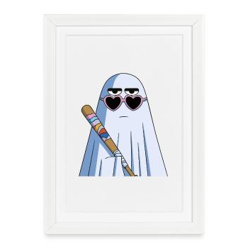 Sarcastic Ghost with Heart Shades & Bat - Framed poster (27 × 37 cm) - white - Front