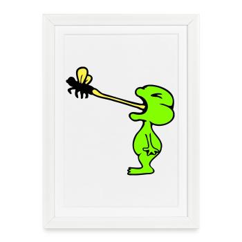 Frog catches fly tongue mosquito eat hunger toad - Framed poster (27 × 37 cm) - white - Front