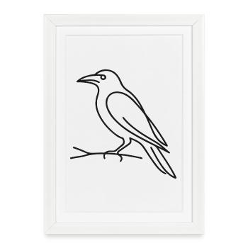 Croquis de corbeau - Motif effrayant d’Halloween - Affiche encadrée (27 × 37 cm) - blanc - Devant