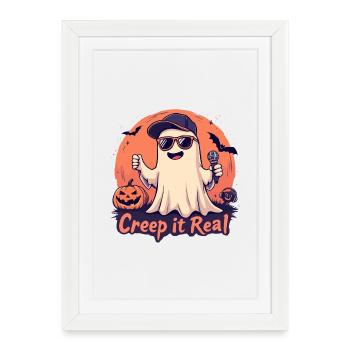 Creep It Real Ghost avec micro - Affiche encadrée (27 × 37 cm) - blanc - Devant