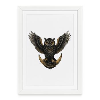 Hibou de la lune – symbole de sagesse et de force - Affiche encadrée (27 × 37 cm) - blanc - Devant