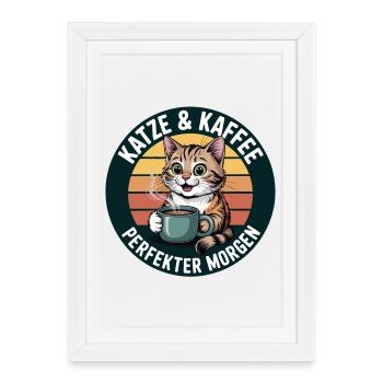 Café Chat Rétro Matin - Affiche encadrée (27 × 37 cm) - blanc - Devant