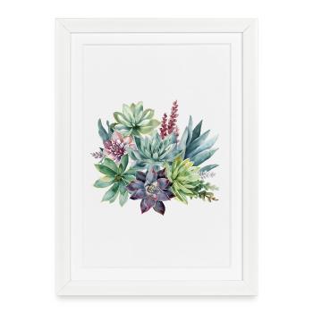 Pastel succulentes Aquarelle Design - Affiche encadrée (27 × 37 cm) - blanc - Devant