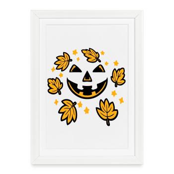 Pumpkin Face Autumn Leaves Stars Creepy Smile - Framed poster (27 × 37 cm) - white - Front