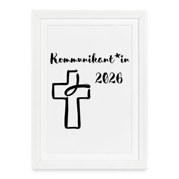 Première communion 2026 Fish Cross - Affiche encadrée (27 × 37 cm) - blanc - Devant