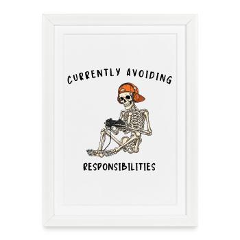Skeleton Gaming : éviter les responsabilités - Affiche encadrée (27 × 37 cm) - blanc - Devant