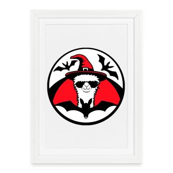 Lama Halloween Hexe Hut Fledermaus Cool Alpaka Süß - Gerahmtes Poster (27 × 37 cm) - Weiß - Vorne