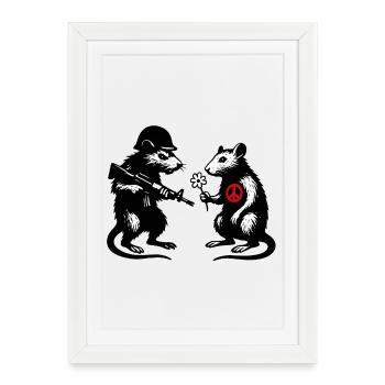 Guerre et Paix | Rats Banksy Street Art Style - Affiche encadrée (27 × 37 cm) - blanc - Devant