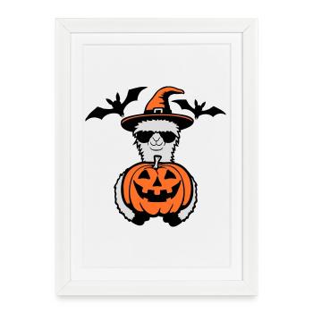 Lama Cool Halloween Pumpkin Sunglasses Witch Hat - Framed poster (27 × 37 cm) - white - Front