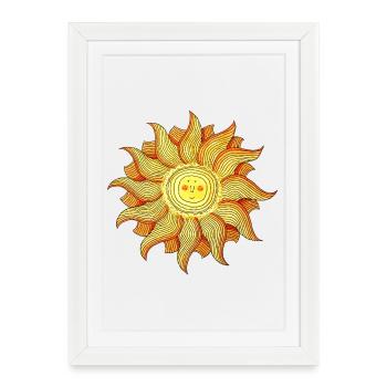 Soleil souriant style aquarelle - Affiche encadrée (27 × 37 cm) - blanc - Devant