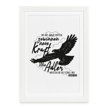 Jesaja 40 31 - Wie Adler Lettering - Gerahmtes Poster (27 × 37 cm) - Weiß - Vorne