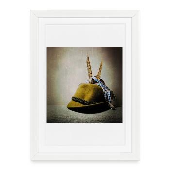 Alpine hat with feather band - Framed poster (27 × 37 cm) - white - Front