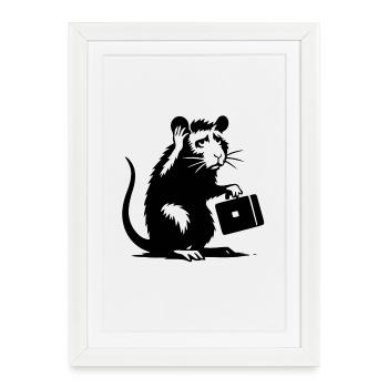 Rat avec mallette - Affiche encadrée (27 × 37 cm) - blanc - Devant