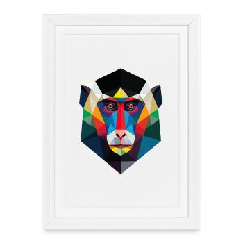 Impression d’art géométrique tête de singe - Affiche encadrée (27 × 37 cm) - blanc - Devant