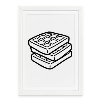 Waffle Sketch – Cute Minimalist Food Motif - Framed poster (27 × 37 cm) - white - Front