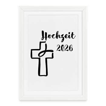 Mariage 2026 Mariage Célébrer Croix Poisson - Affiche encadrée (27 × 37 cm) - blanc - Devant