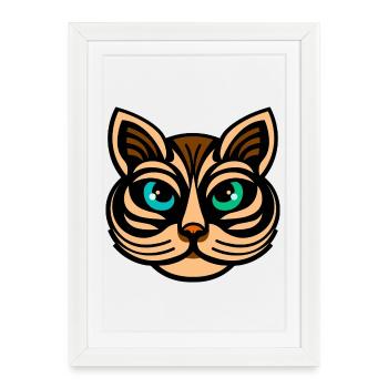 Mystic Dual-Eyed Cat Illustration - Framed poster (27 × 37 cm) - white - Front
