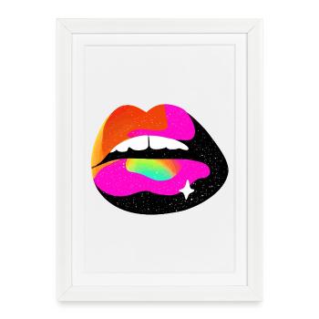 Arc-en-ciel Lèvres Pop Art - Affiche encadrée (27 × 37 cm) - blanc - Devant
