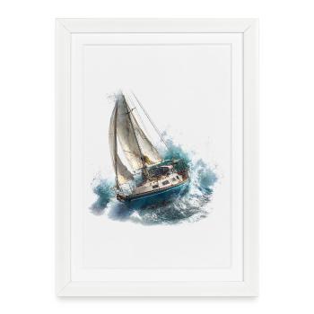 Voilier dans une tempête - Affiche encadrée (27 × 37 cm) - blanc - Devant