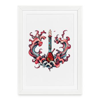 Bouteille Psychédélique Flamme - Affiche encadrée (27 × 37 cm) - blanc - Devant