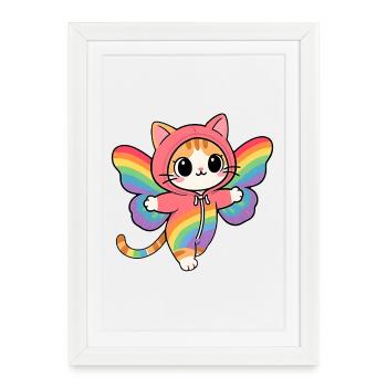 Chat papillon aux ailes Arc-en-Ciel Hoodie - Affiche encadrée (27 × 37 cm) - blanc - Devant