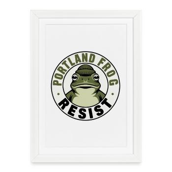 Portland Frog Resist - T-shirt grenouille des États-Unis - Affiche encadrée (27 × 37 cm) - blanc - Devant