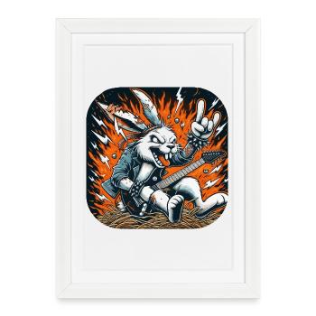 Rockerhaas : flammes et guitare punk - Affiche encadrée (27 × 37 cm) - blanc - Devant