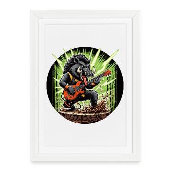 Wild boar rock guitarist in the forest - Framed poster (27 × 37 cm) - white - Front