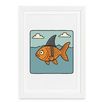 Cartoon Goldfish Fish Shark Fin Sea Fake Shark - Framed poster (27 × 37 cm) - white - Front