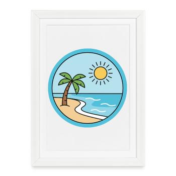 Île ensoleillée sur la plage de sable - Affiche encadrée (27 × 37 cm) - blanc - Devant