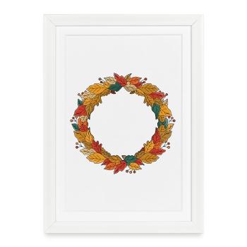 Cercle de couronne de feuilles d’automne - Affiche encadrée (27 × 37 cm) - blanc - Devant