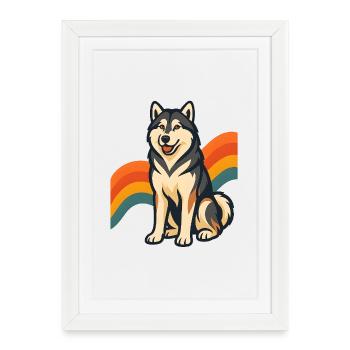 Chien malamute d’Alaska avec fond arc-en-ciel - Affiche encadrée (27 × 37 cm) - blanc - Devant
