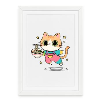 Chat bol de Ramen Multicolore - Affiche encadrée (27 × 37 cm) - blanc - Devant