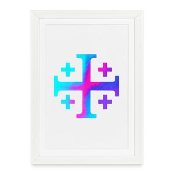 Croix de Kairos (Croix de Jérusalem) – Ciel étoilé - Affiche encadrée (27 × 37 cm) - blanc - Devant