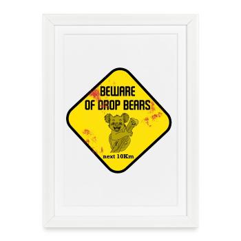 Signe d’avertissement : Drop Bears - Affiche encadrée (27 × 37 cm) - blanc - Devant