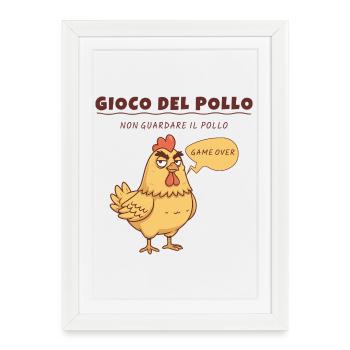 Jeu de poulet – Design amusant - Affiche encadrée (27 × 37 cm) - blanc - Devant