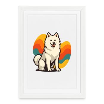Chien Samoyède Prisme Retro Wave - Affiche encadrée (27 × 37 cm) - blanc - Devant
