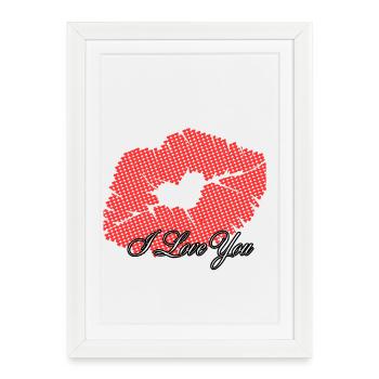 Cœur en Points Romantiques I Love You - Affiche encadrée (27 × 37 cm) - blanc - Devant