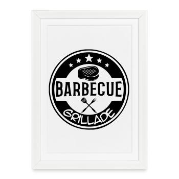 Logo BBQ grillade - Affiche encadrée (27 × 37 cm) - blanc - Devant