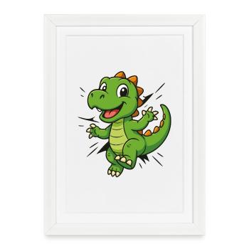 Cute Comic Dino – Kids & Dinosaur Fans - Framed poster (27 × 37 cm) - white - Front