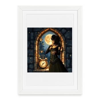 Lune victorienne dans la tour de pierre - Affiche encadrée (27 × 37 cm) - blanc - Devant