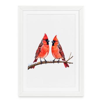 Twin Cardinals in Winter - Framed poster (27 × 37 cm) - white - Front